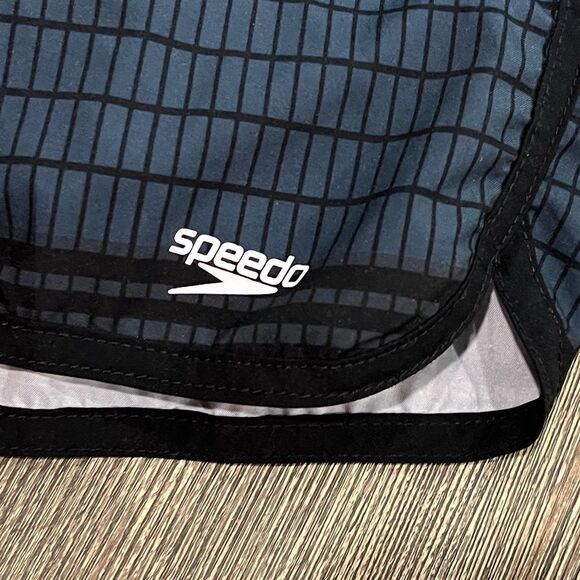 Speedo Anthracite Thread Print Swim Trunks Drawcord Elastic Waist Black Blue M - Picture 3 of 7